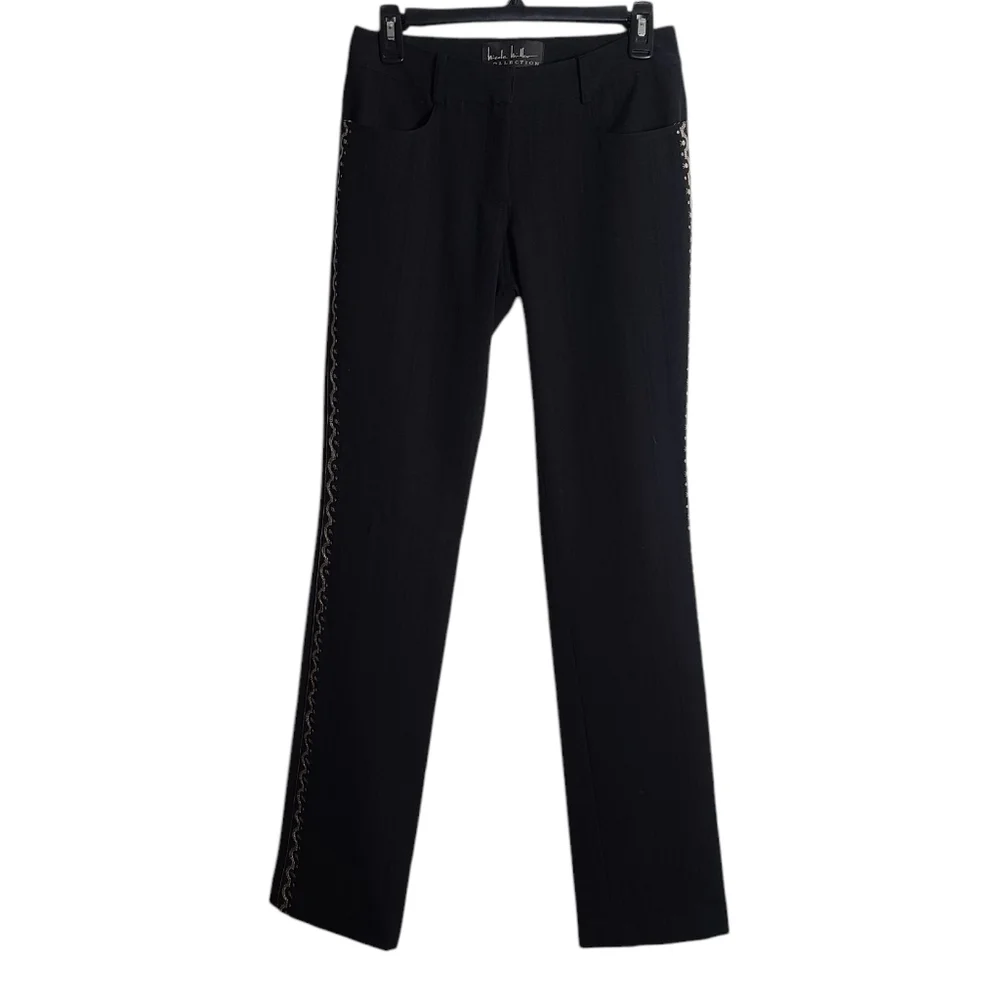 NICOLE MILLER Collection Wool Embroidered Pants in Black Size Small